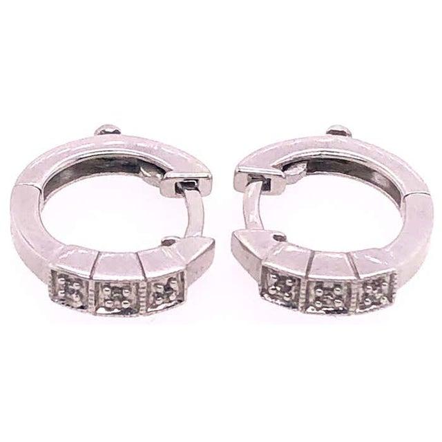 14 Karat White Gold and Diamond Small Hoop Earrings For Sale In New York - Image 6 of 10