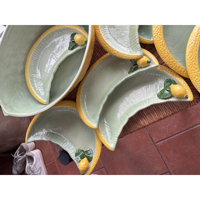 1970s 1970s Walter Hatches Inc Italian Majolica Lemon Figural Bowl and Eleven (11) Plates Vintage Decor For Sale - Image 5 of 12