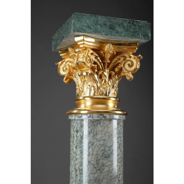 Metal Large Marble and Gilt Bronze Corinthian Pedestal For Sale - Image 7 of 14