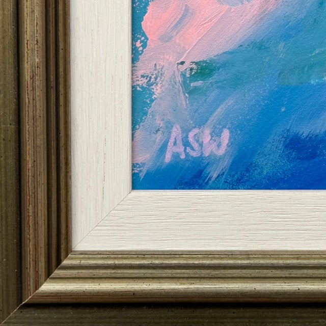 Angela Wakefield Pink Blue & White Abstract Art in a Bronze Frame by Contemporary British Artist 2025 For Sale - Image 4 of 17