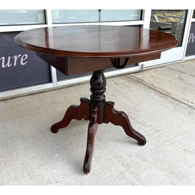 Brown Antique Mahogany Drop Leaf Table With Pedestal Base For Sale - Image 8 of 14
