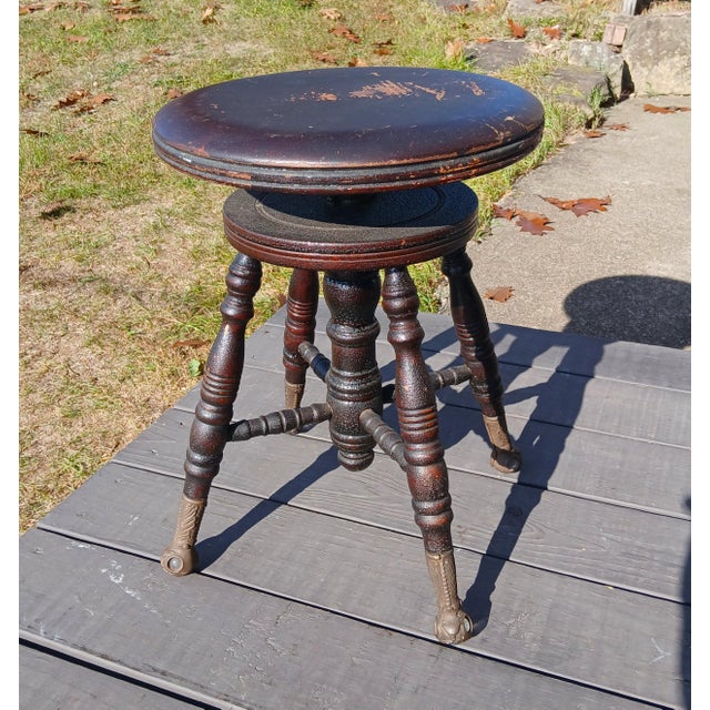 Antique Chas Parker Meriden CT Mahogany Organ Stool Piano Stool Iron and Ball Feet Victorian A high end antique mahogany...