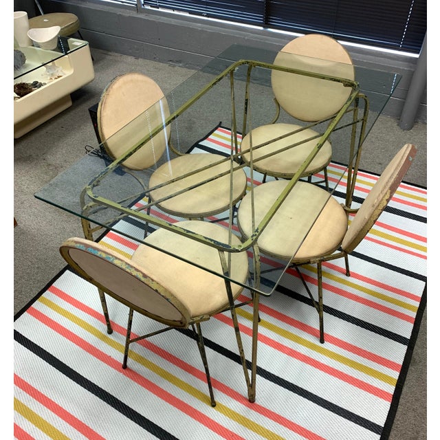Salterini Attributed Vintage Iron and Glass Patio Dining Table, 4 Chairs For Sale In Richmond - Image 6 of 6