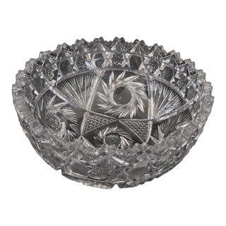 American Brilliant Period Cut Crystal Bowl – 9" – Hobstar, Pinwheel & Fan Pattern For Sale