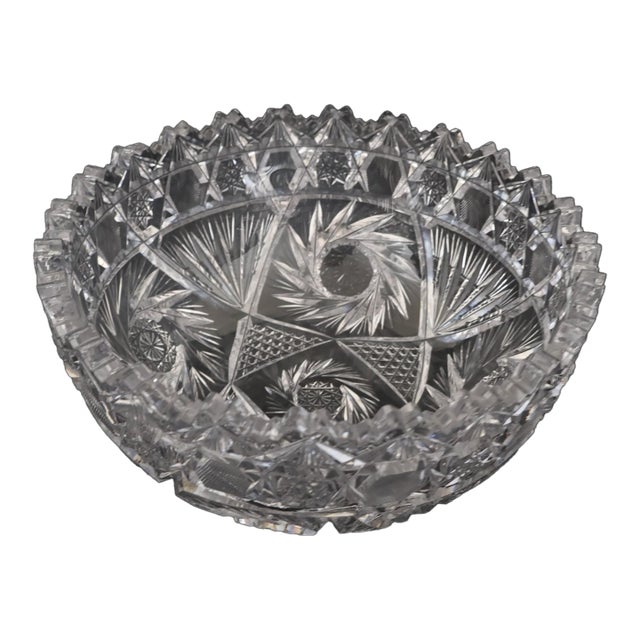 American Brilliant Period Cut Crystal Bowl – 9" – Hobstar, Pinwheel & Fan Pattern For Sale