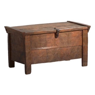 Antique Carved Trunk in Pine Wood, Romania, 1900 For Sale