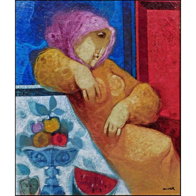 Impressionist Sunol Alvar "Reposo Sobre Las Frutas" Original Oil on Canvas Custom Frame For Sale - Image 3 of 10