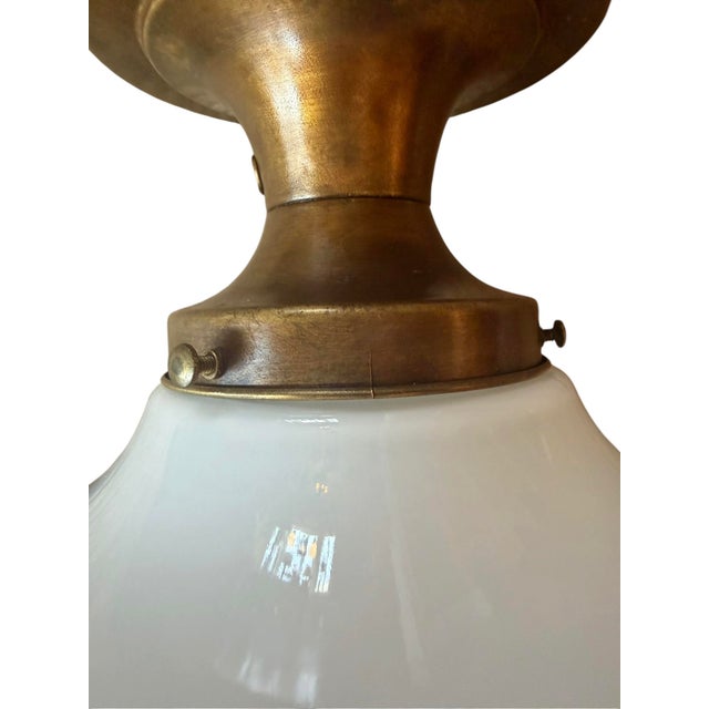 Brass 1920s American Stamped Williamson Brass Schoolhouse Ceiling Light For Sale - Image 8 of 9