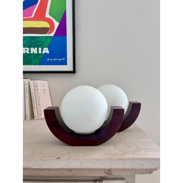 Wall Lights in Wood and Opaline Glass, 1970s, Set of 2 For Sale - Image 10 of 10