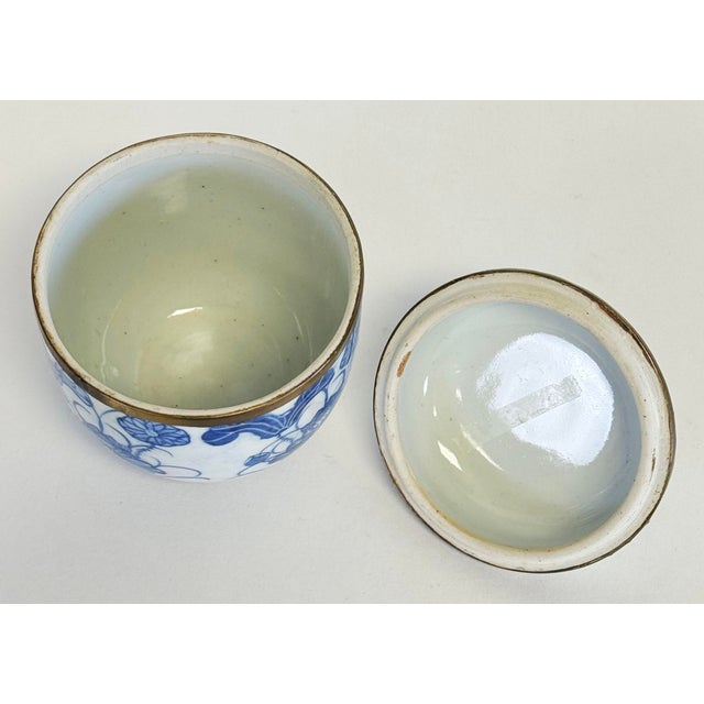 Vintage Blue and White Floral Motif Porcelain Lidded Jar For Sale In Kansas City - Image 6 of 6