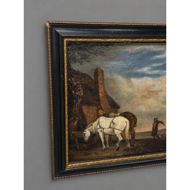 18th Century After Paulus Potter (1649), "Horses Tethered at a Cottage Door" 18th Century For Sale - Image 5 of 10