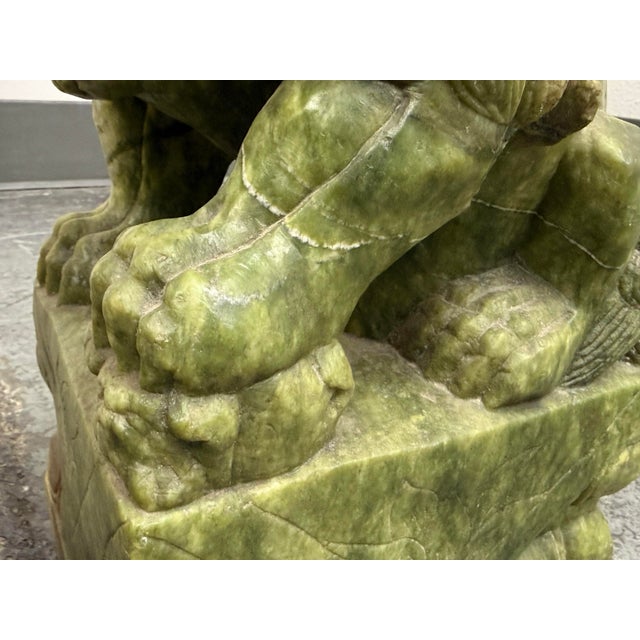 Green Chinese Jade Guardian Lions, Pair For Sale - Image 8 of 12