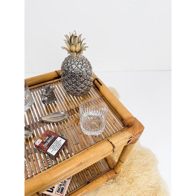 Mid-Century Modern Italian Bamboo Cane and Rattan Bar Cart, 1970s For Sale - Image 9 of 18