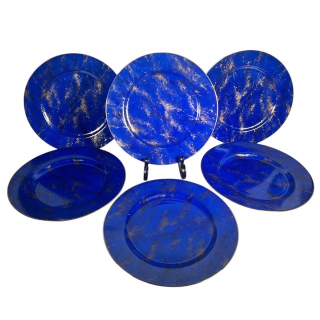 Mid-Century Modern Mid 20th Century Neiman Marcus Lapis Lazuli Porcelain Chargers - Set of 12 For Sale - Image 3 of 5
