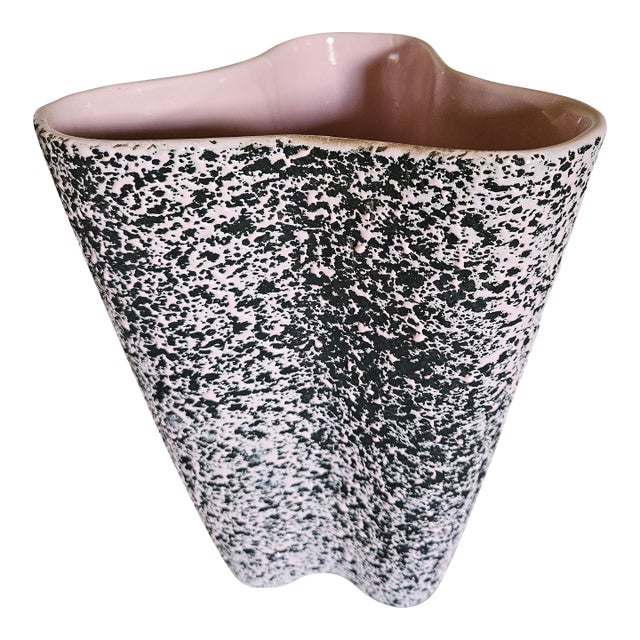 MCM Shawnee Ceramic Atomic Amoeba Lava Textured Pink and Black Vase For Sale
