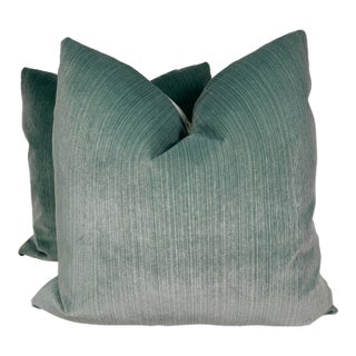 Scalamandre "Strie Velvet" in Mineral 22" Pillows-a Pair For Sale