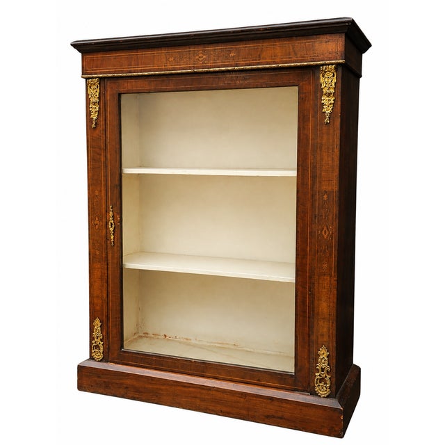Stunning Late Victorian English Walnut, Satinwood & Gilt Metal Glazed Pier Cabinet with Over Painted Faux Rosewood Sides...