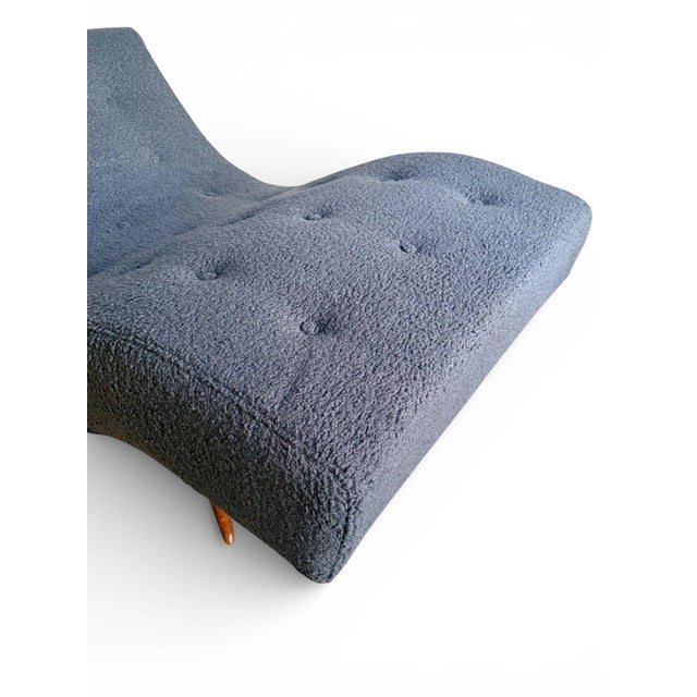 Wood Attributed to Adrian Pearsall Wave Chaise Lounge Chair – Mid Century Modern Blue Bouclé For Sale - Image 7 of 16
