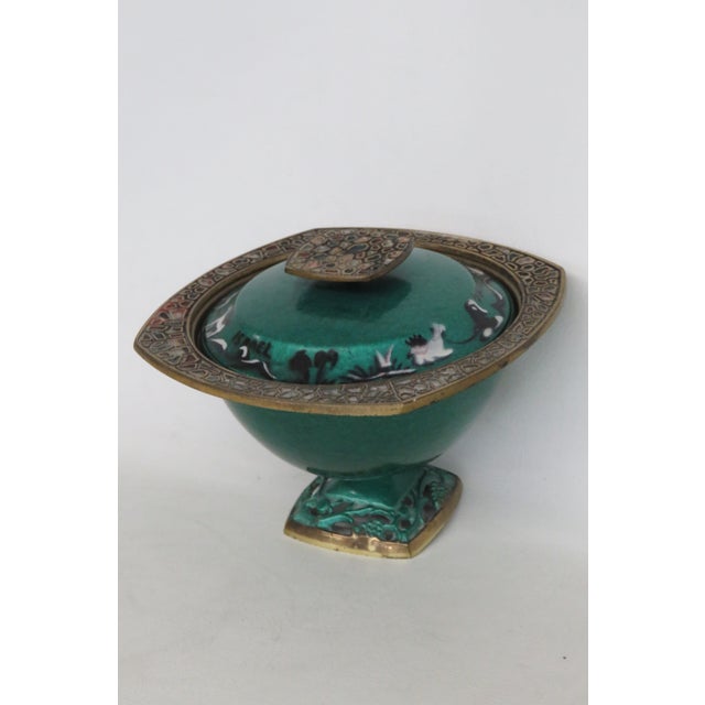 Mid Century Judaica Israeli Enamel Lidded Brass Serving Bowl Pedestal Dish 5003b For Sale - Image 9 of 14