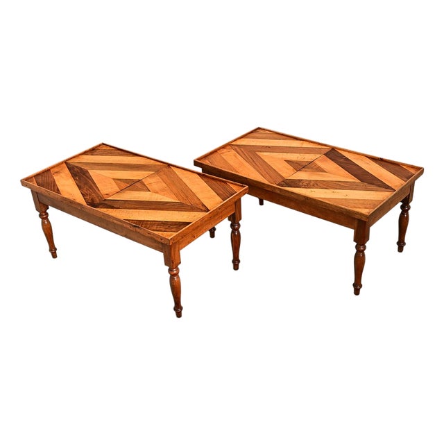 French Vintage Pair of Parquet Coffee Tables For Sale