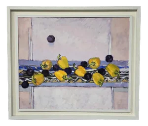 Richard John Croft, Plums and Peppers Still Life, Oil on Canvas