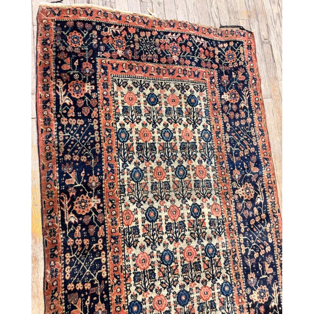 1860s Ivory Antique Paisley Geometric Wool Knotted Bijar Runner Rug For Sale In New York - Image 6 of 6
