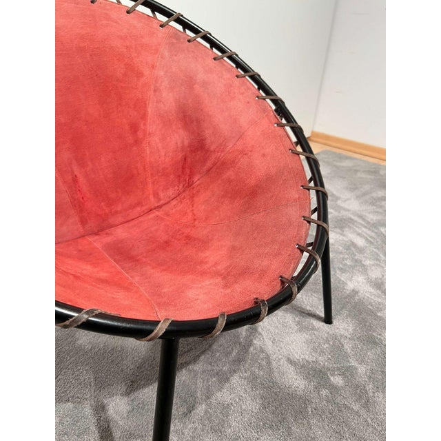 Metal Balloon Lounge Chair in Red Suede & Metal by Hans Olsen For Sale - Image 7 of 18