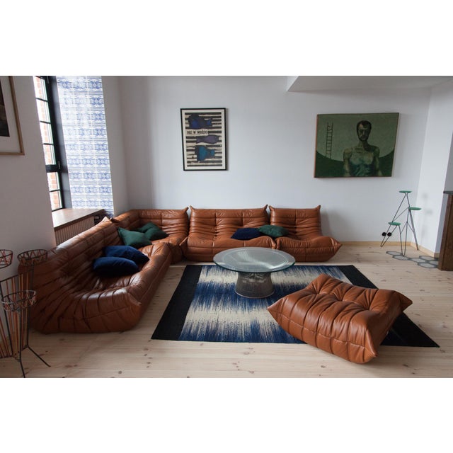 Togo Set in Cognac Brown Leather, 1970s, Set of 5 For Sale - Image 12 of 18