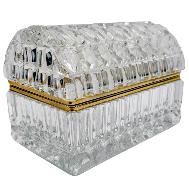 Mid-Century Modern Vintage Large Domed Crystal Casket Box With Brass Frame For Sale - Image 3 of 16
