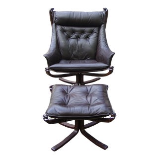 Set of Norwegian Falcon Armchair and Ottoman by Sigurd Ressel for Vatne Mobler, 1970s For Sale