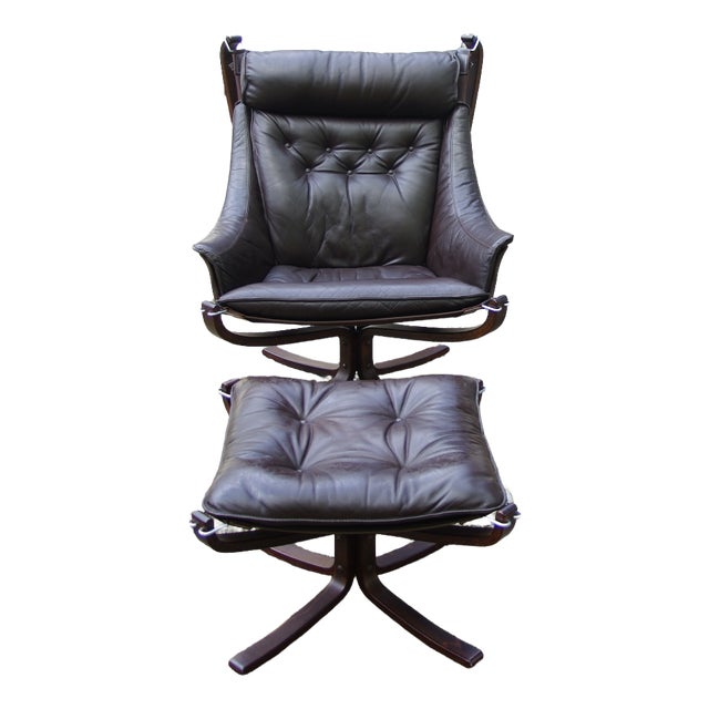 Set of Norwegian Falcon Armchair and Ottoman by Sigurd Ressel for Vatne Mobler, 1970s For Sale