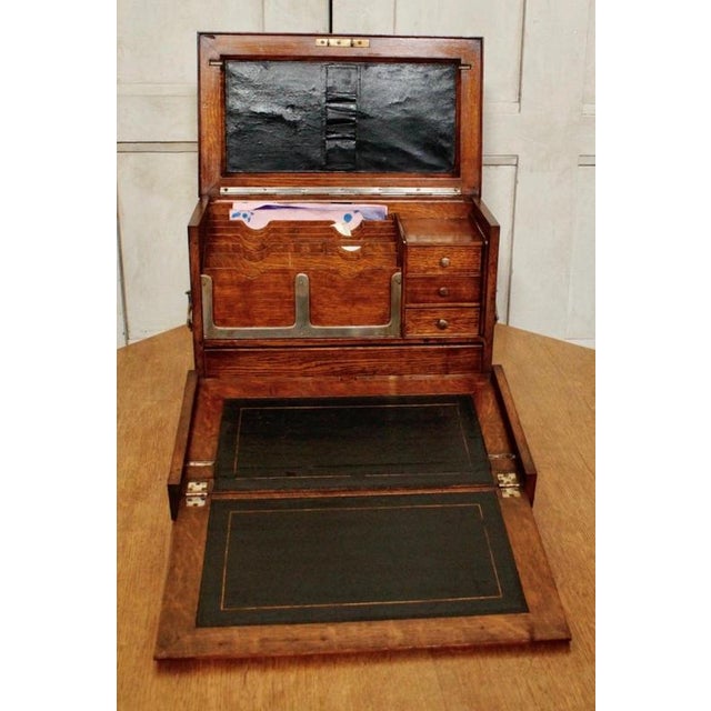 Antique Victorian Oak Fitted Stationery Box with Writing Slope, 1890 For Sale - Image 11 of 13
