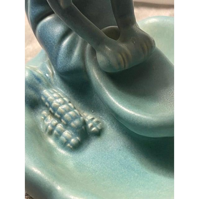 Van Briggle Pottery Vintage Ming Blue Native American Indian Girl Grinding Corn Maize For Sale - Image 9 of 12