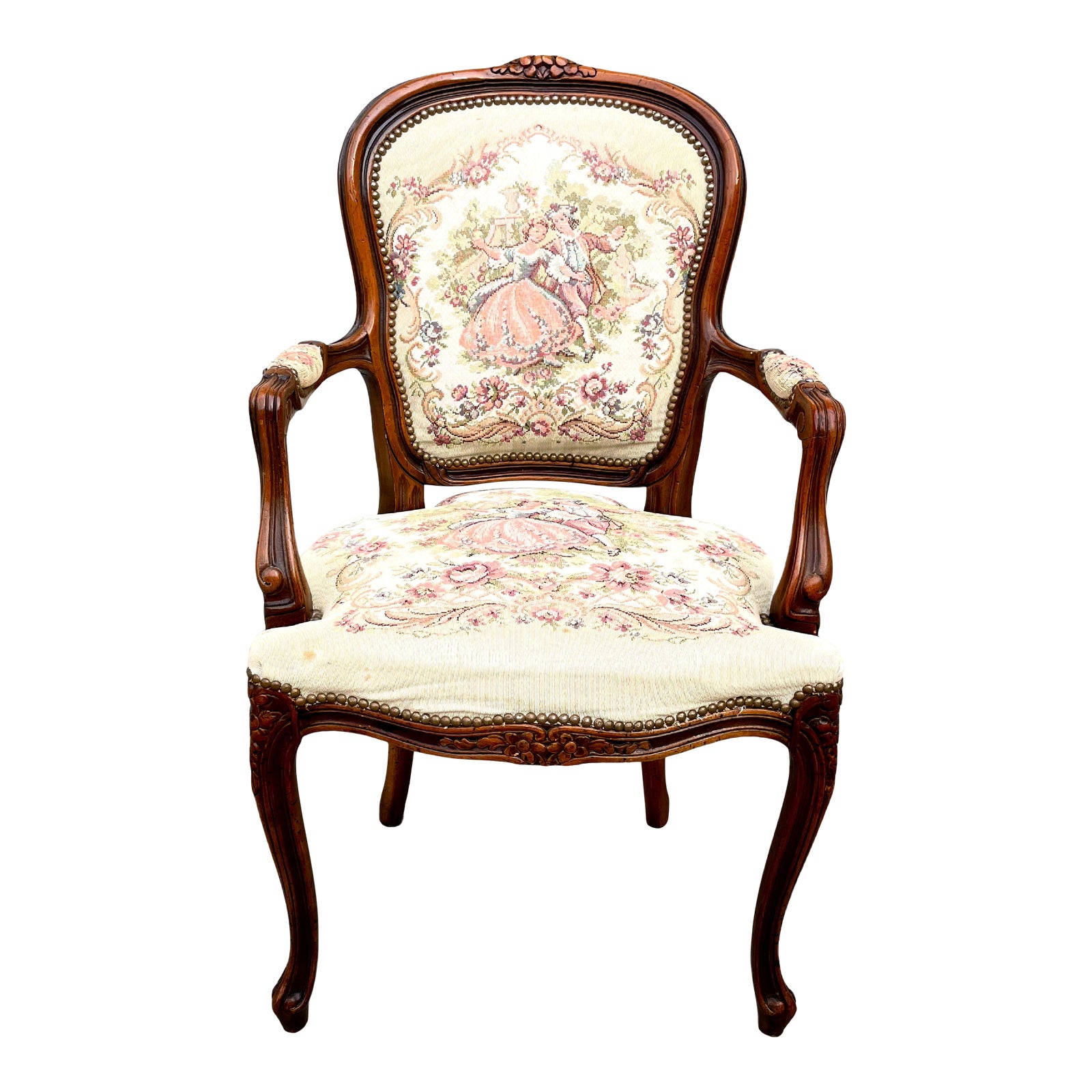 Italian Chateau d'Ax Spa French Louis XV Style Fauteuil Tapestry