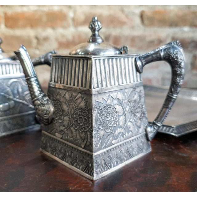 Late 19th Century American Aesthetic Movement Silverplate Tea Set by Rockford Silver Co. For Sale - Image 4 of 13