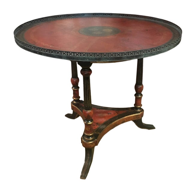 1980s English Traditional Tooled Leather Center Table For Sale