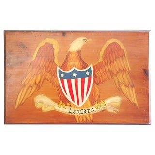 Hand-Painted Wooden Liberty Eagle Plaque For Sale