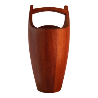 Vintage Dansk Teak Ice Bucket - Jens Quistgaard - Original Orange Liner For Sale