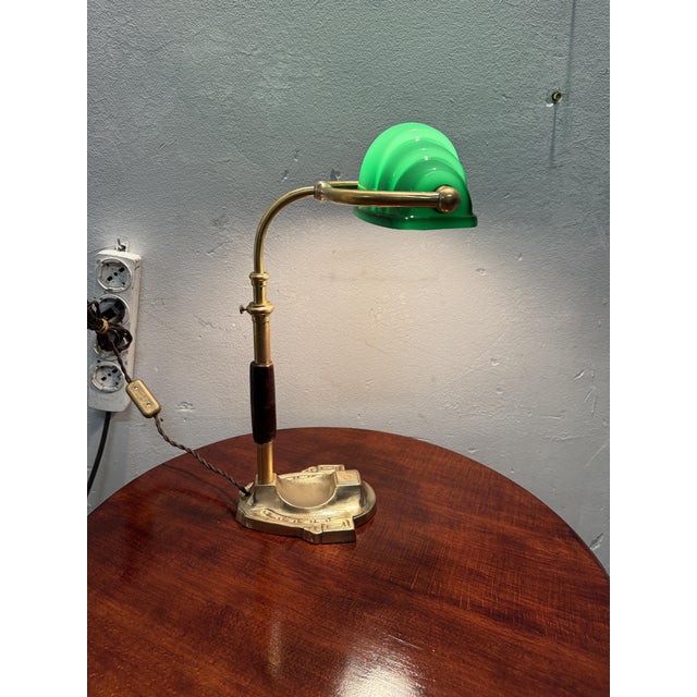 Churchill Ministerial Lamp in Brass and Green Opaline Glass, 1920s For Sale - Image 6 of 8