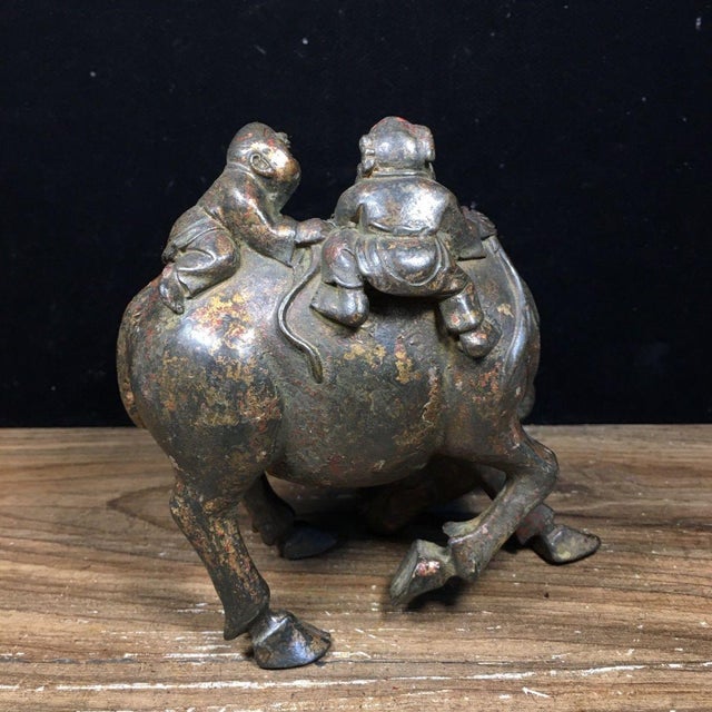 Vintage Solid Bronze Figurine of a Boy and Water Buffalo For Sale - Image 4 of 7