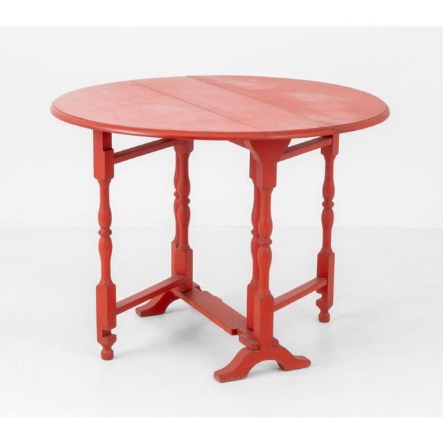 Red George III Style Red Painted Circular Drop Leaf Table For Sale - Image 8 of 9