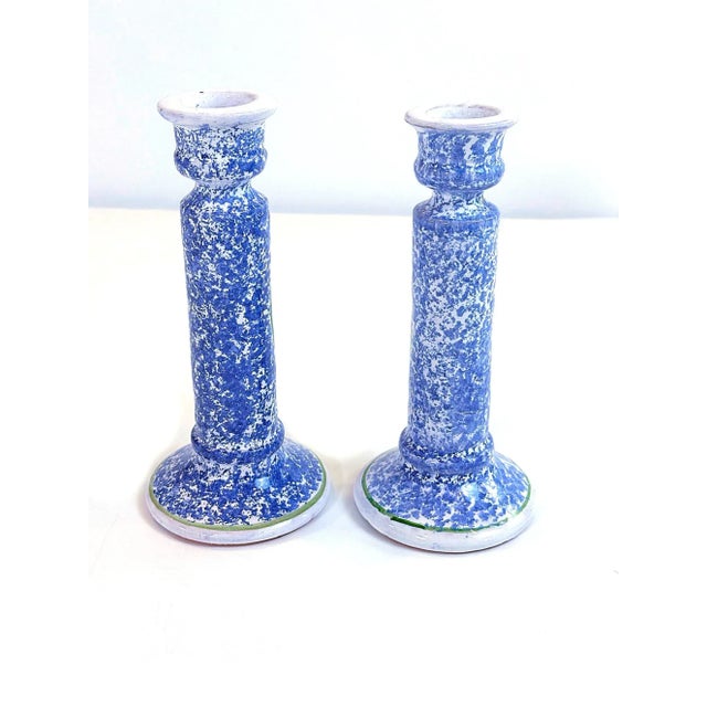 Mid Century Portuguese Faience Candle Holders a Pair Chairish