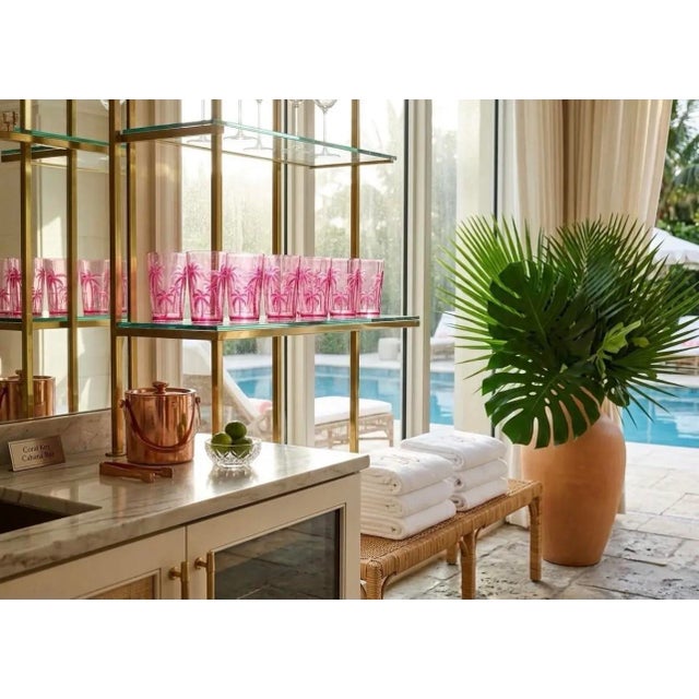 2000 - 2009 High-End Designer Pink Palm Tree Tumblers - Set of 6 For Sale - Image 5 of 6