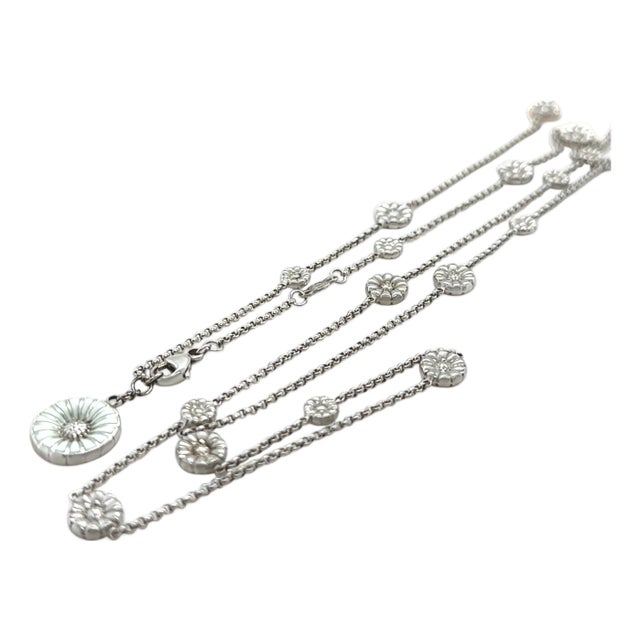Georg Jensen Sterling Silver Daisy Long Necklace 12.5g For Sale