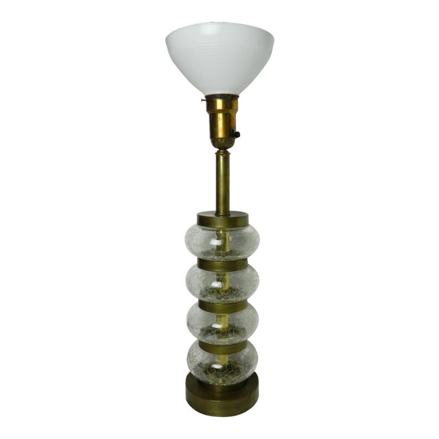 Vintage Brass and Crackled Glass Table Lamp For Sale