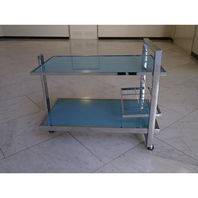 Modern Chrome and Turquoise Glass Trolley, 1980s For Sale - Image 3 of 8