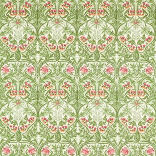 Morris & Co Bluebell Fabric in Leaf Green/Sweet Briar For Sale