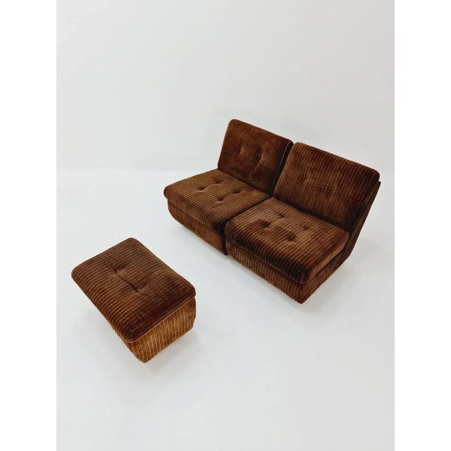 German Space Age Modular Sofa in Brown Manchester Fabric from Schwämmle Möbel, 1970s, Set of 3 For Sale - Image 5 of 11