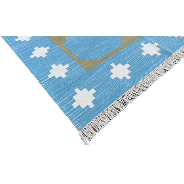 Not Yet Made - Made To Order Handmade Cotton Area Rug Vegetable Dyed Sky Blue and Olive Green Vista Rug-8'x10' For Sale - Image 6 of 11
