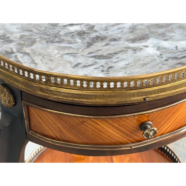 Wood Louis XVI Style Mahogany and Marble Top Bouillotte Table, 19th Century For Sale - Image 7 of 13
